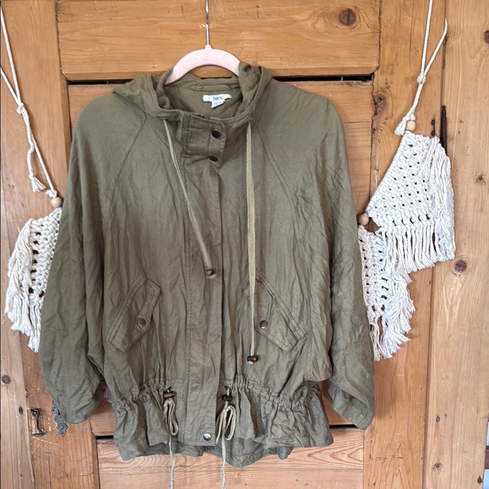 Bar III Utility Jacket Women  Green Hooded Jacket Zip Up Jacket large